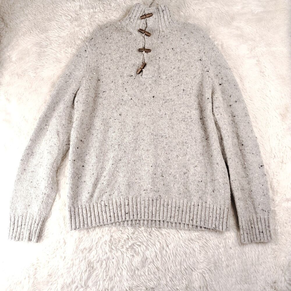 Banana Republic Mens Wool Blend Toggle Neck Sweater Gray Speckled XL